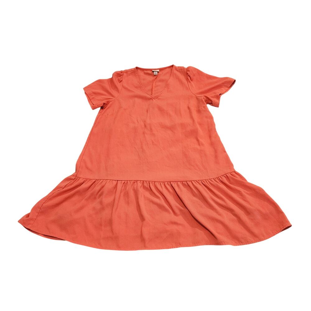 A New Day Coral Tiered Mini Dress Women’s Small V Neck Short Sleeve Flowy